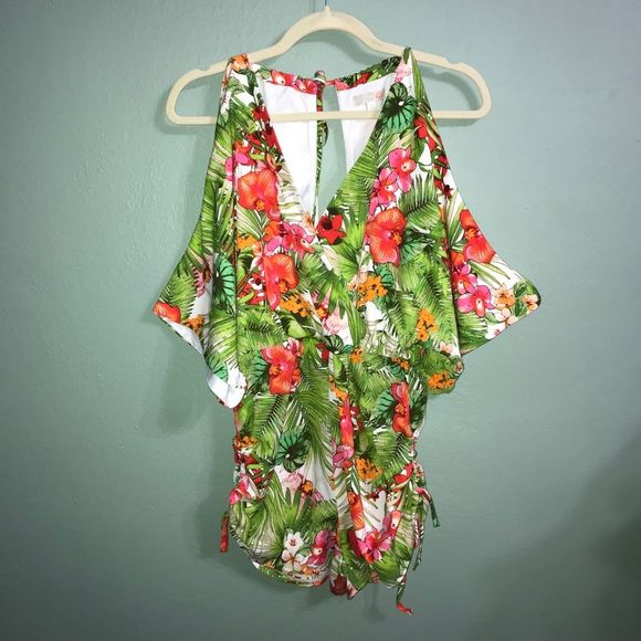 Gianni Bini Palm Floral Print Cold Shoulder Romper - Picture 3 of 8